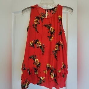 EUC Red Floral Tank Top Blouse Summer Spring Boho Ruffle Small Boutique Staccato